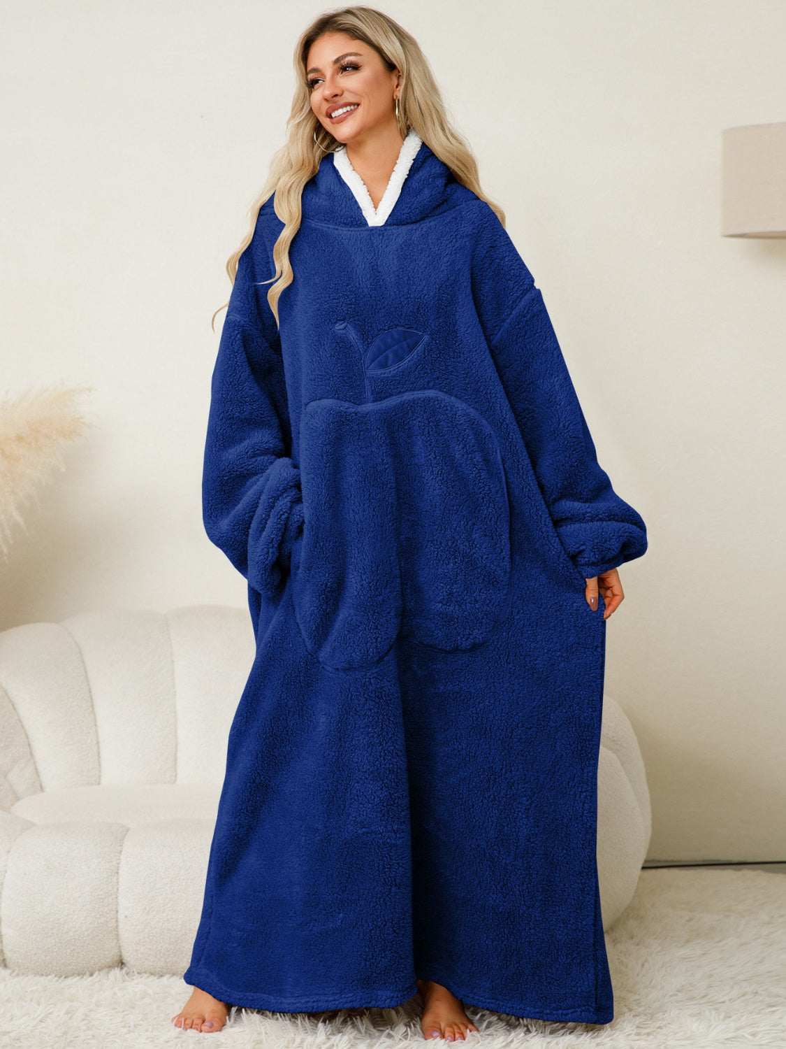 Pocketed contrast long sleeve hooded lounge dress