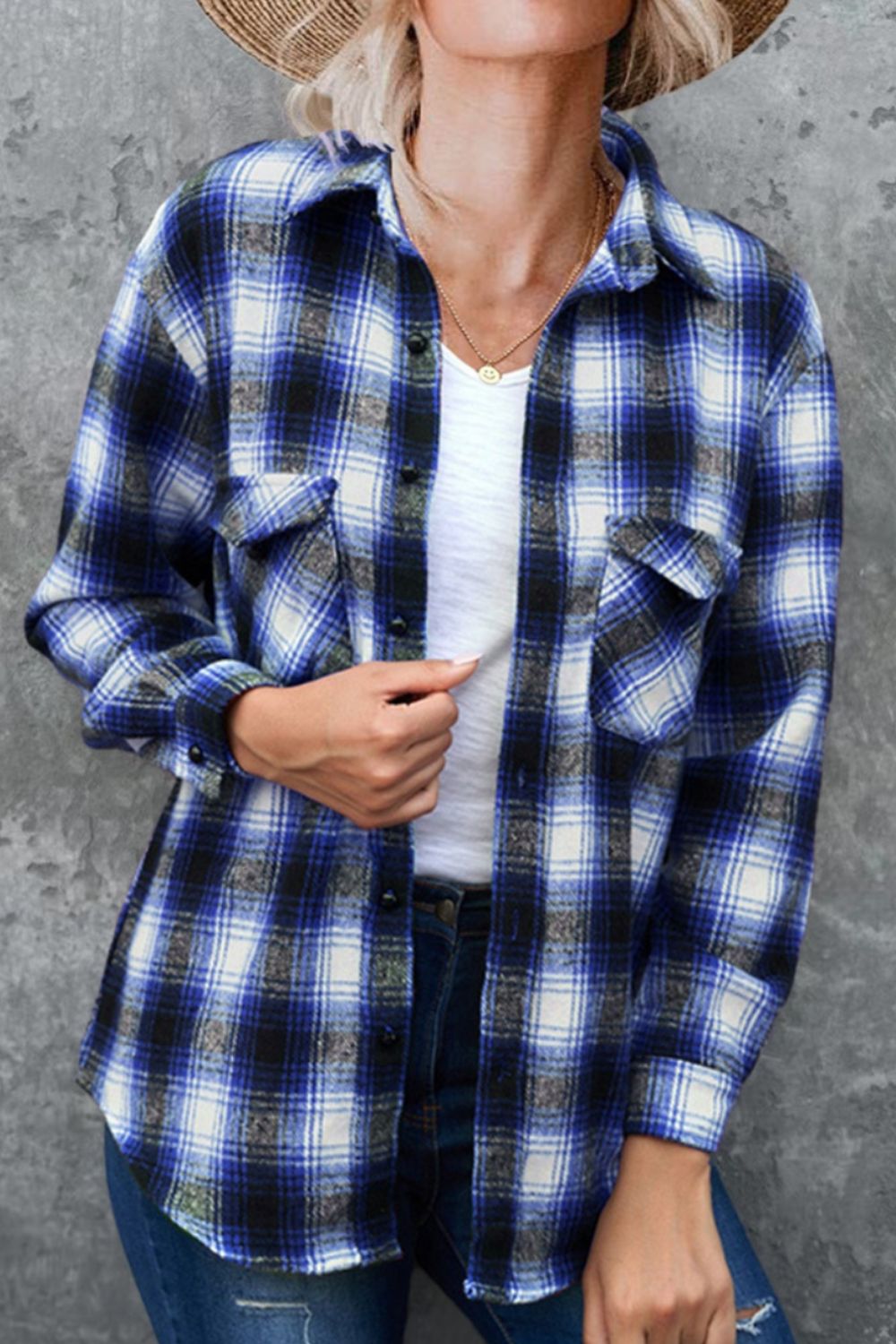 Full size plaid collared neck long sleeve shirt