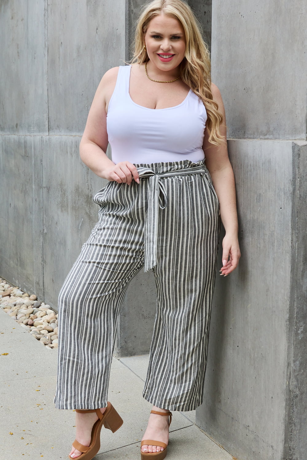 Heimish find your path full size paperbag waist striped culotte pants