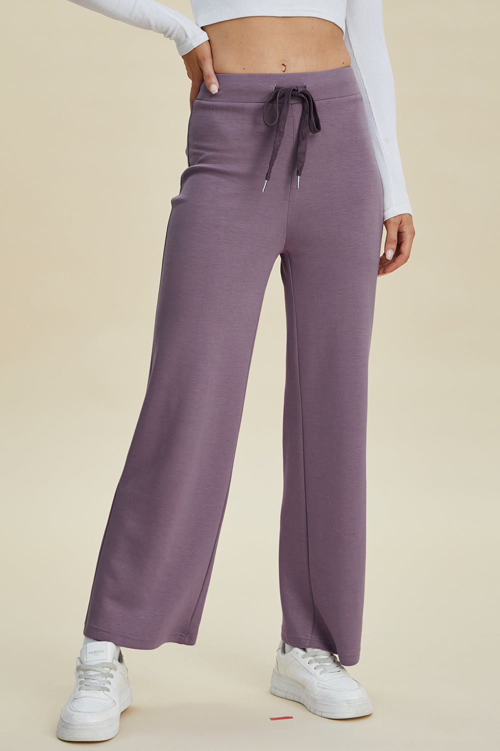 Basic bae full size air scuba drawstring wide leg pants - mauve / s