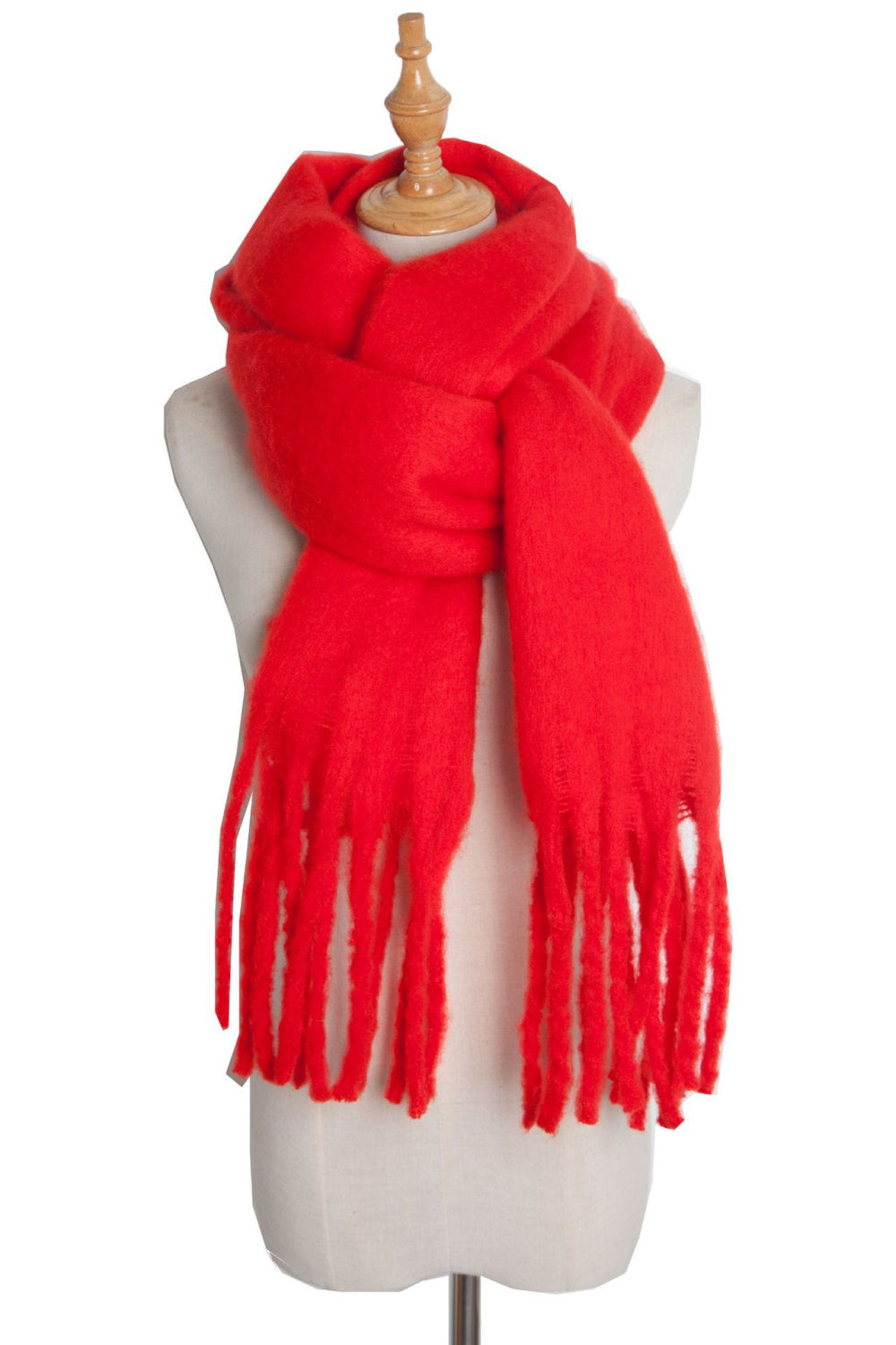 Fringe detail polyester scarf - red / one size