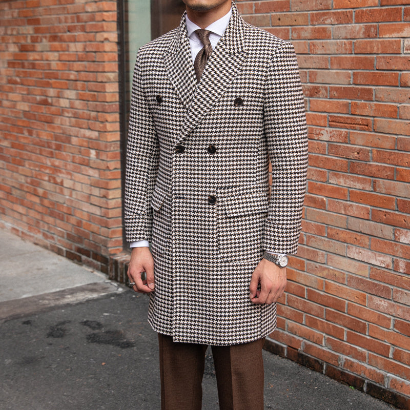 Double breasted thick houndstooth coat vintage - black and white grid / 2xl