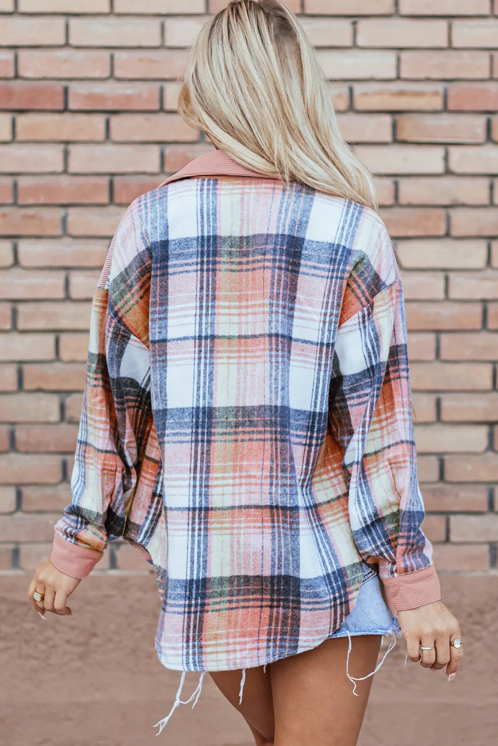 Plaid button up long sleeve shacket