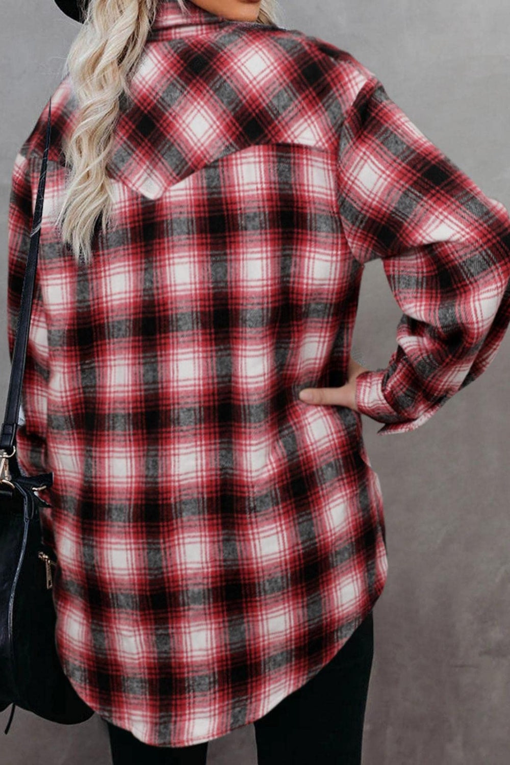 Full size plaid collared neck long sleeve shirt