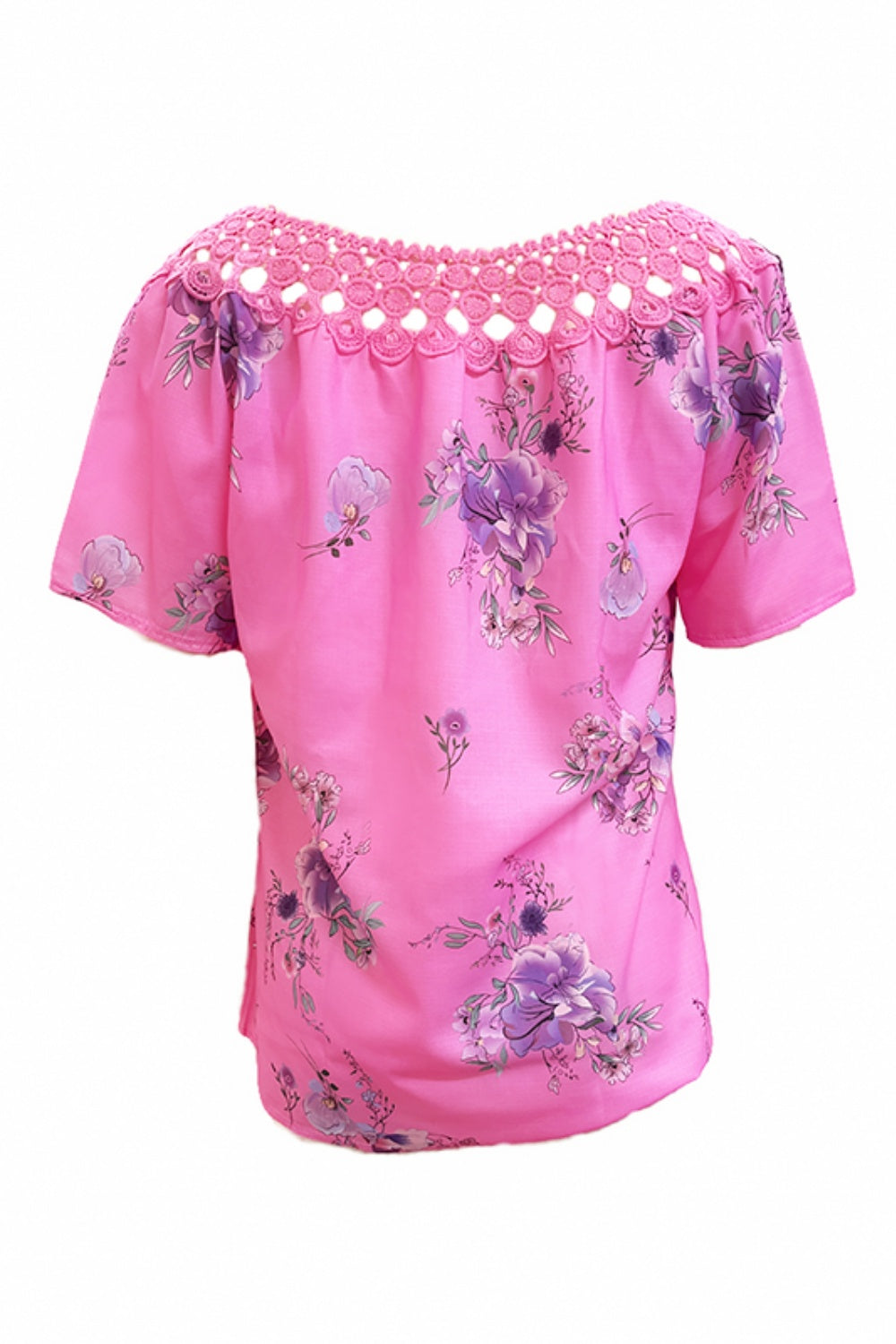 Full size printed tie neck short sleeve blouse