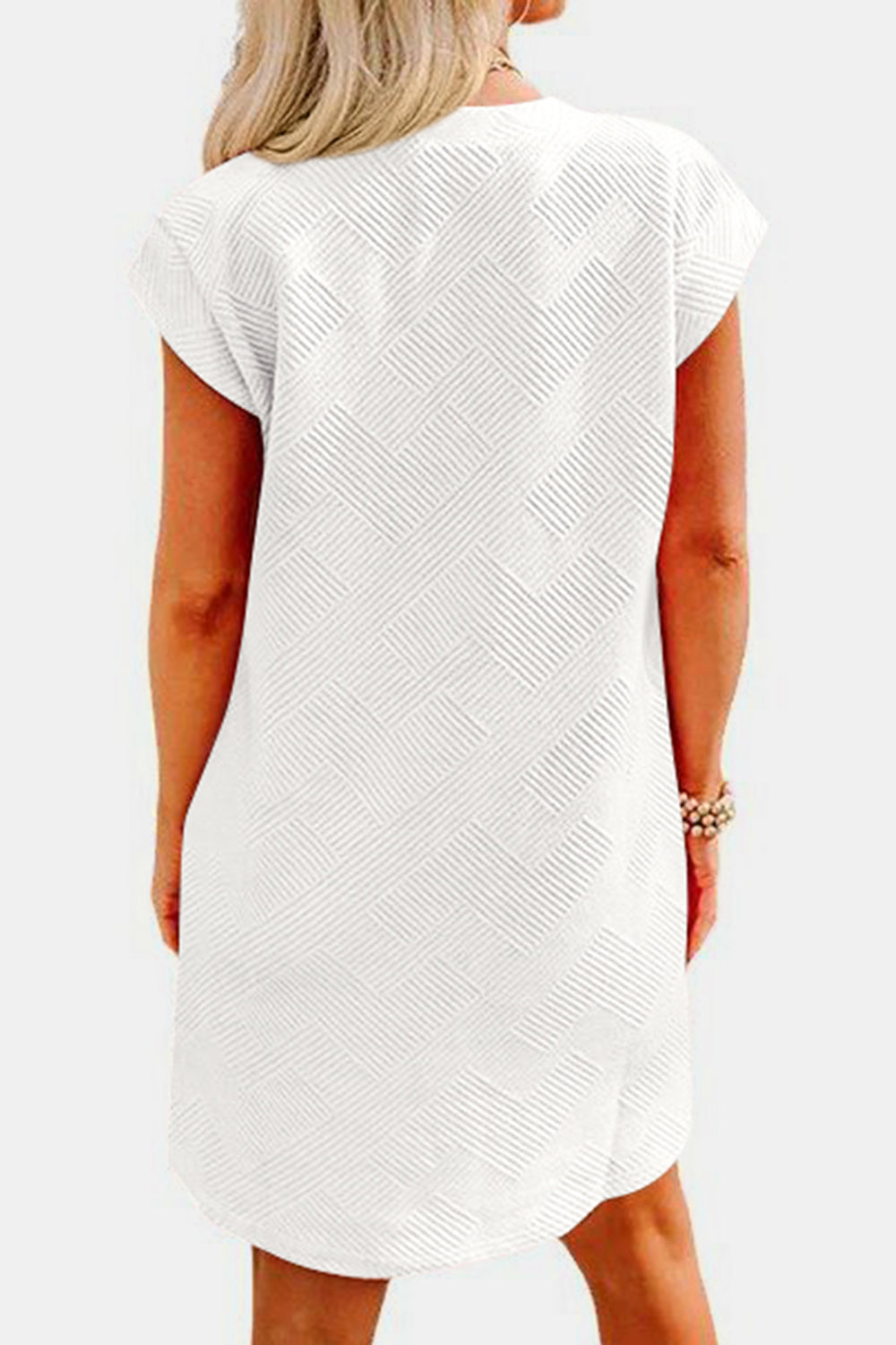 Textured round neck cap sleeve dress