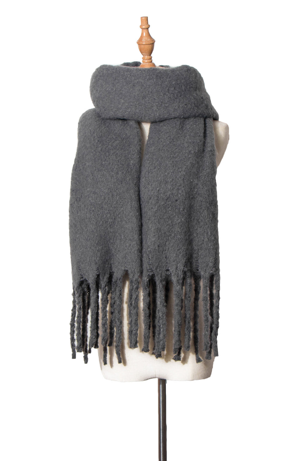 Fringe detail polyester scarf - dark gray / one size