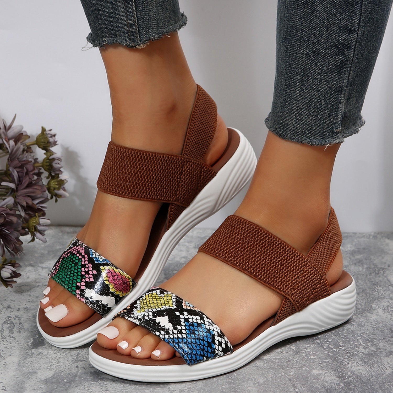 Pu leather open toe low heel sandals