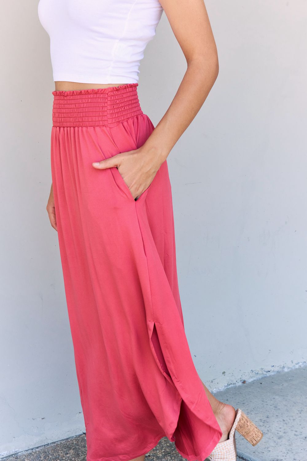 Doublju comfort princess full size high waist scoop hem maxi skirt