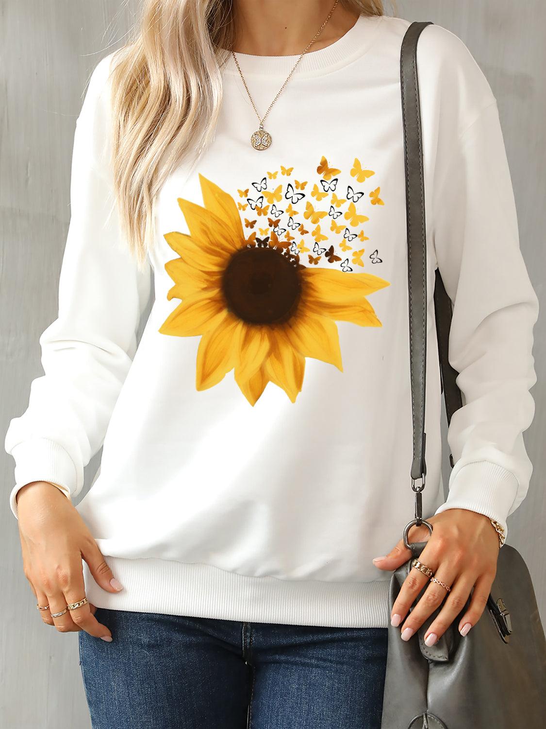 Sunflower round neck dropped shoulder sweatshirt - white / s