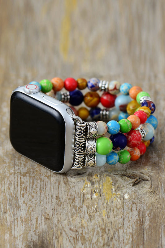 Synthetic imperial jasper beaded watchband bracelet - multicolor / s