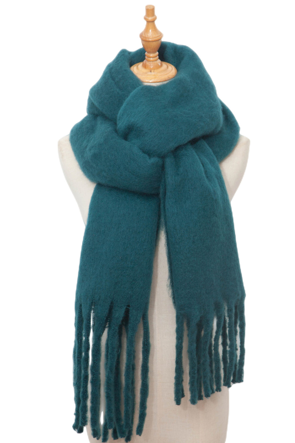 Fringe detail polyester scarf - turquoise / one size