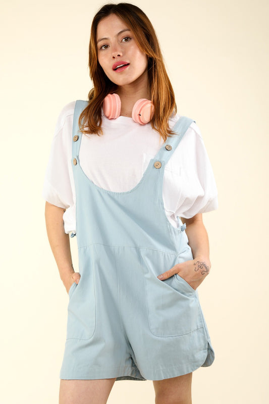 Very j adjustable waist suspender overalls with pockets - denim blue / s