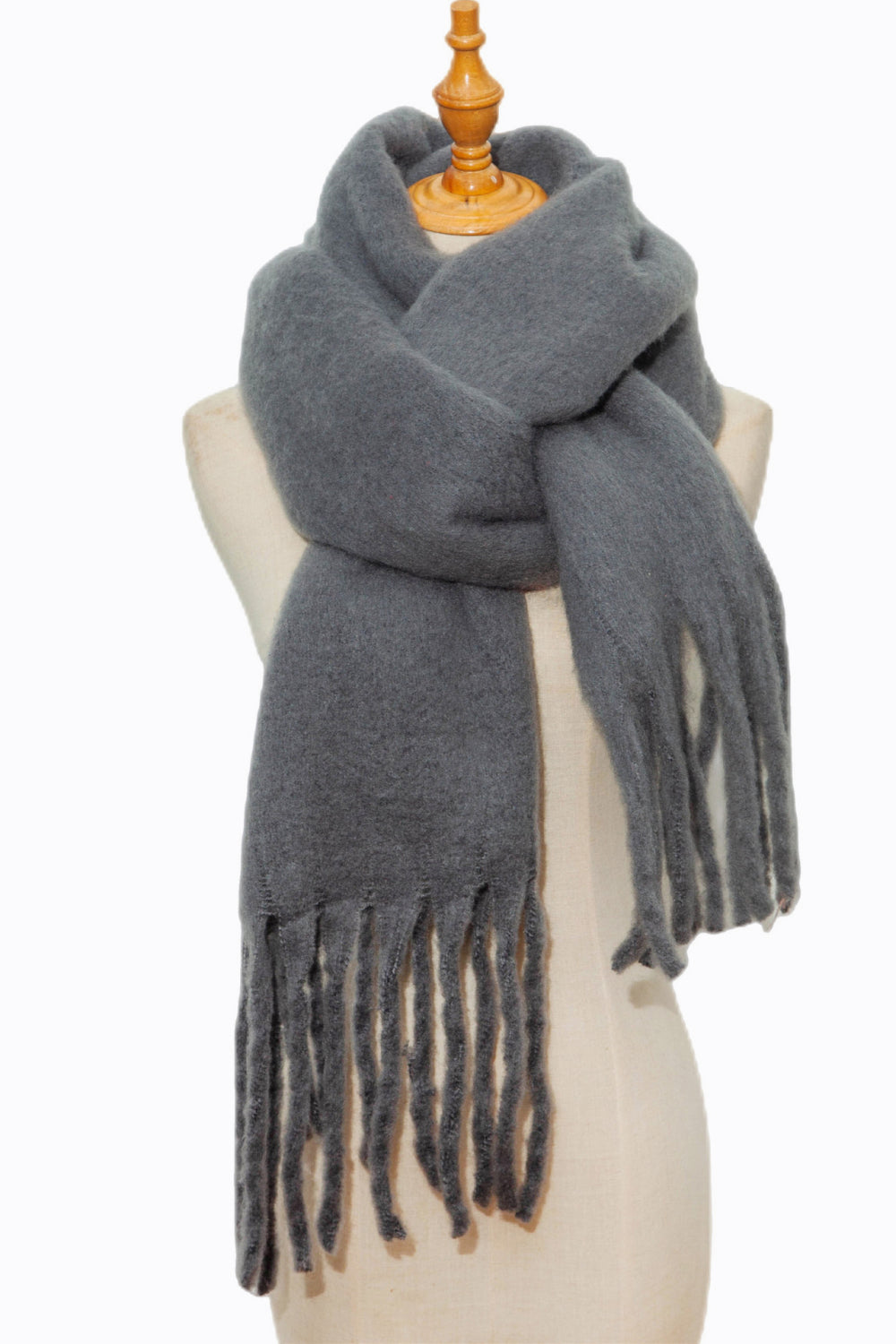 Fringe detail polyester scarf - dark gray / one size