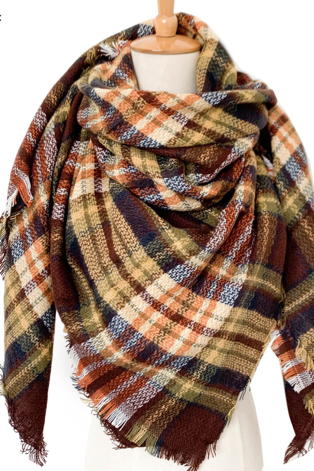 Plaid imitation cashmere scarf - chestnut / one size