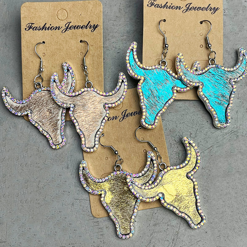 Rhinestone bull earrings