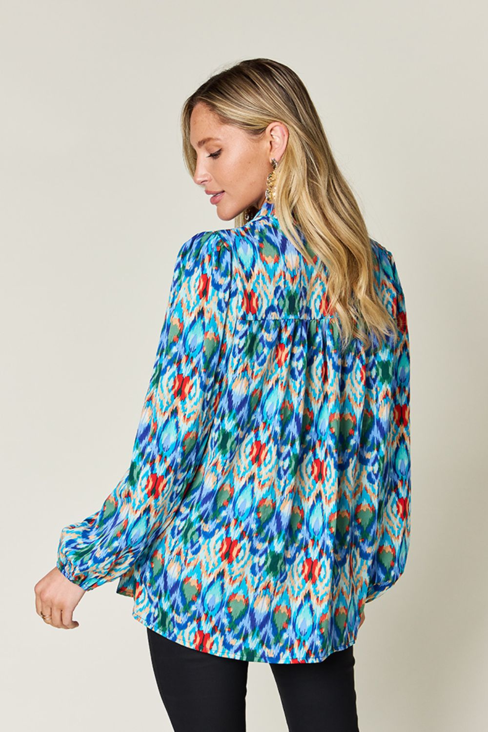 Double take full size printed balloon sleeve blouse