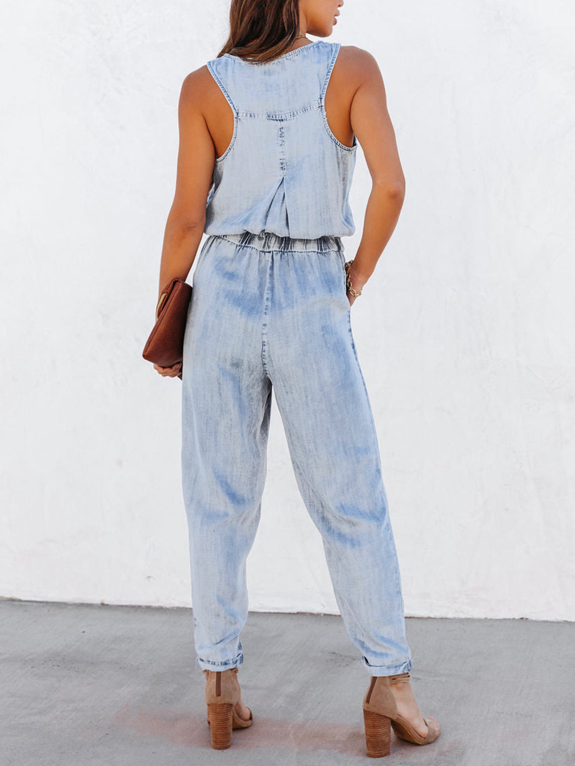 Drawstring waist sleeveless jumpsuit