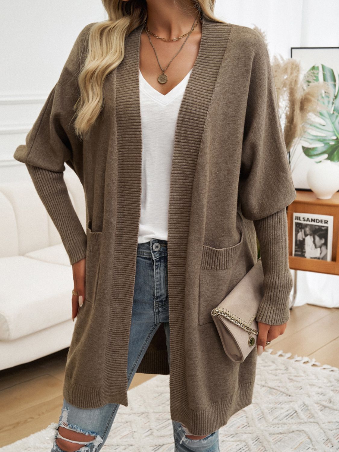 Open front long sleeve cardigan