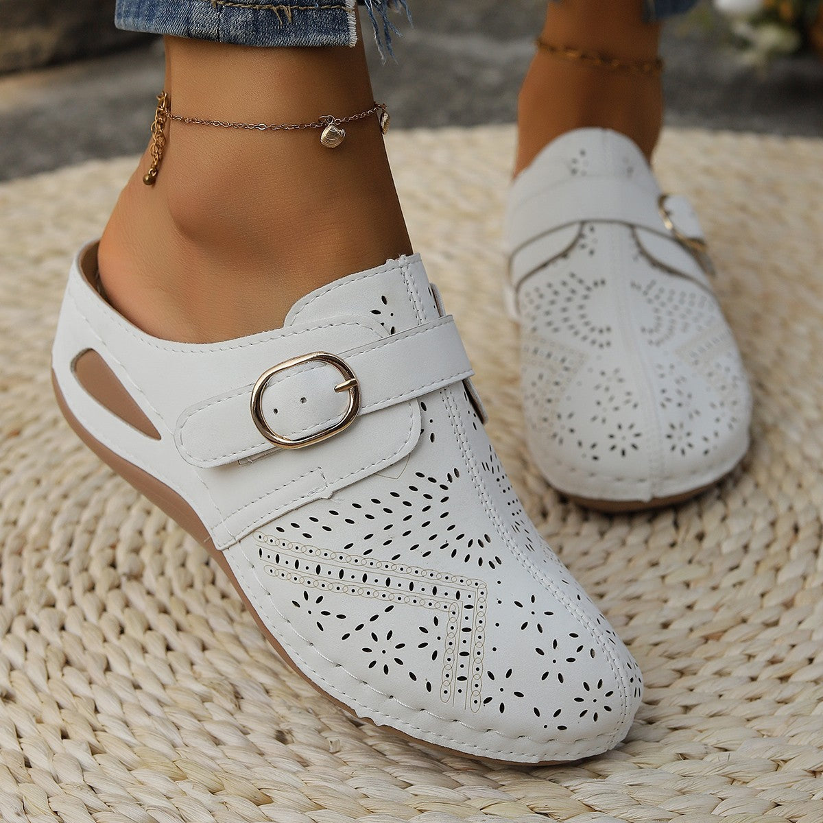 Suede round toe wedge sandals