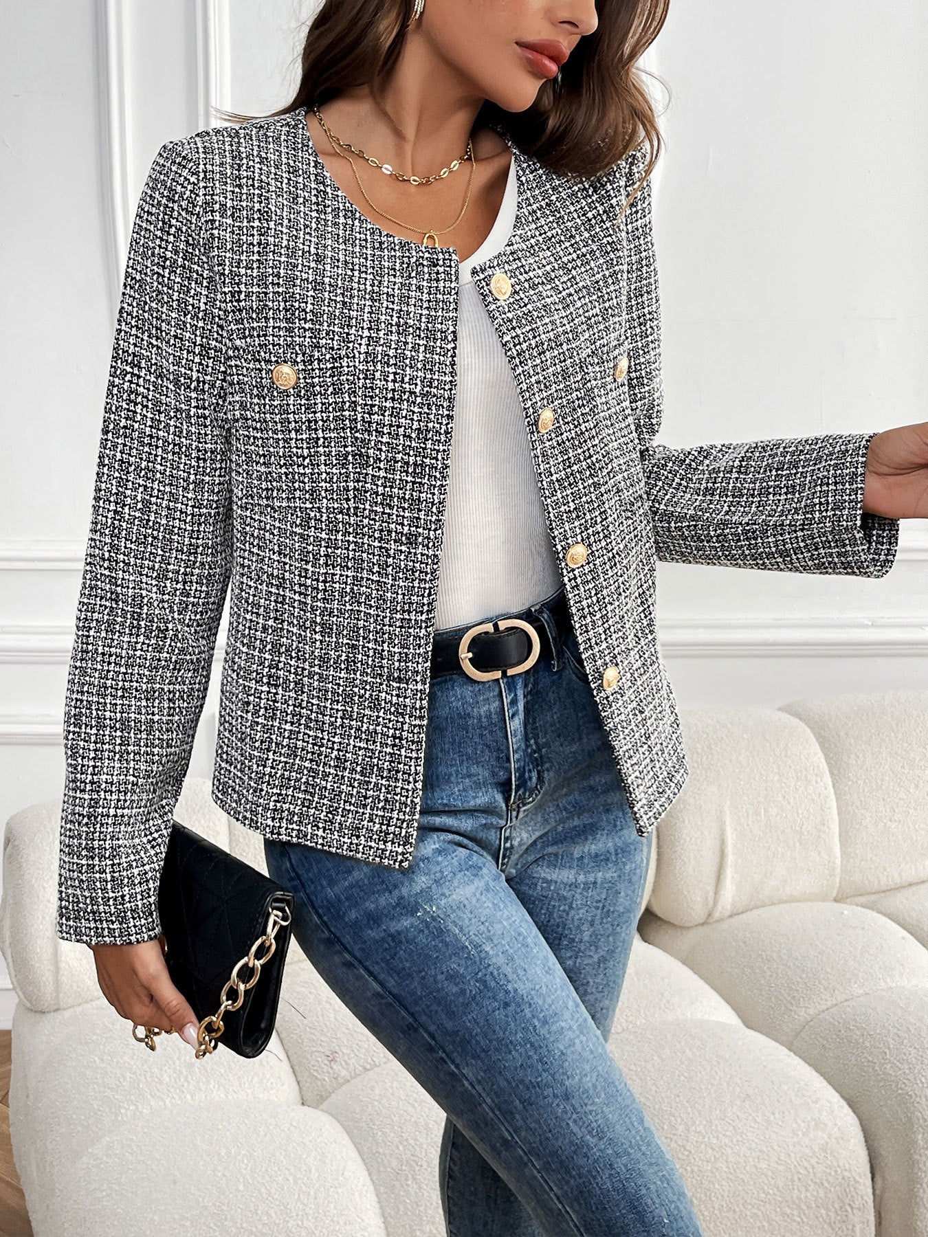 Perfee plaid long sleeve outerwear