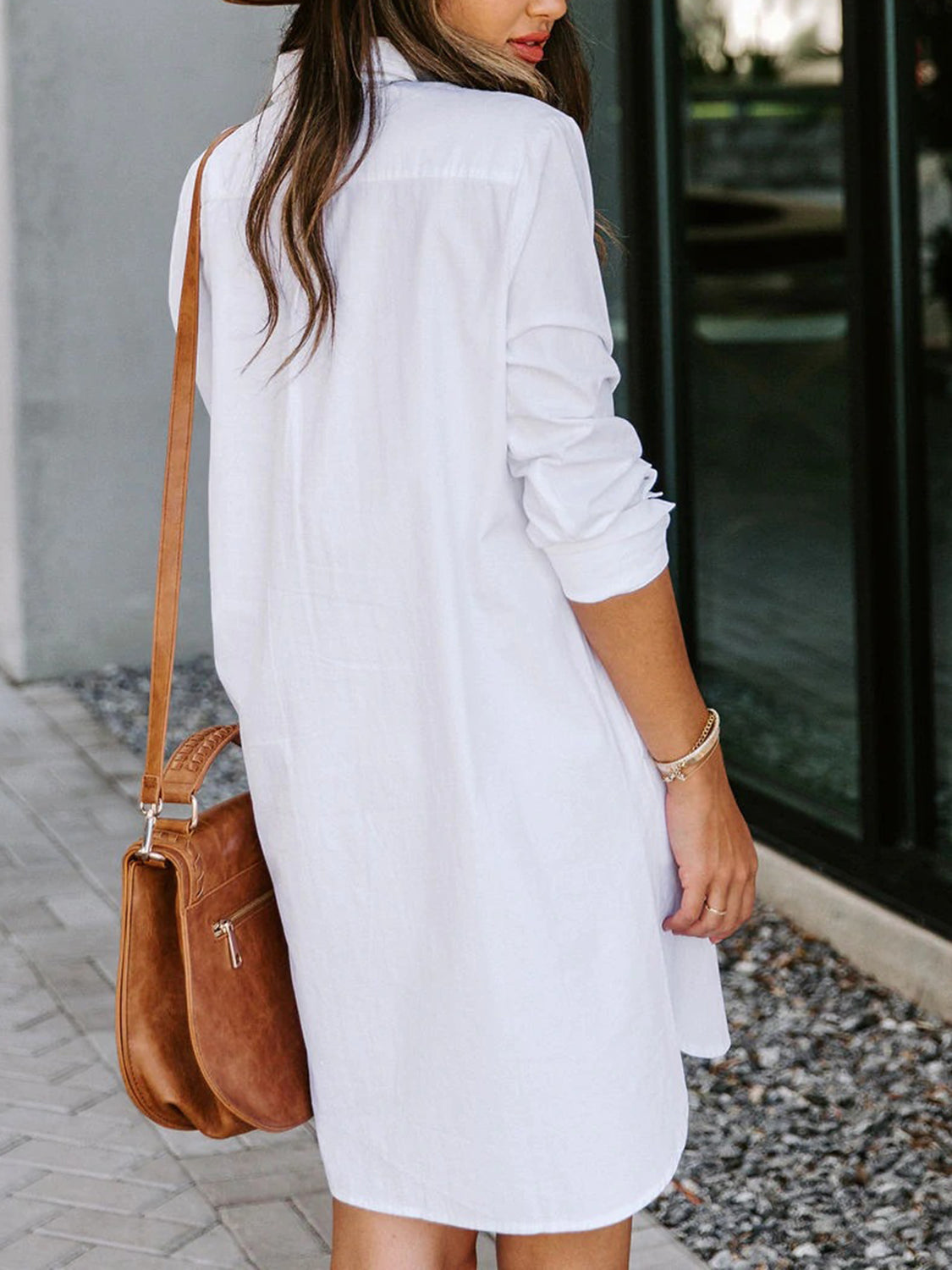 Button up collared neck long sleeve shirt dress