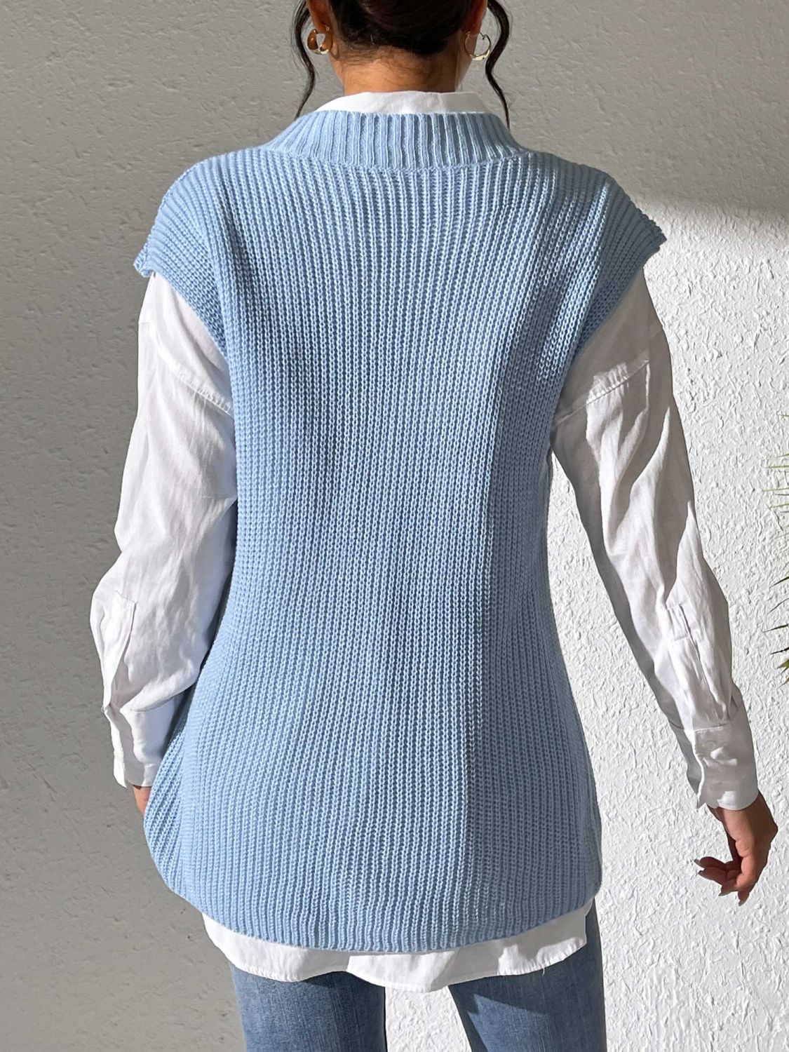 Pearl trim v-neck sweater vest