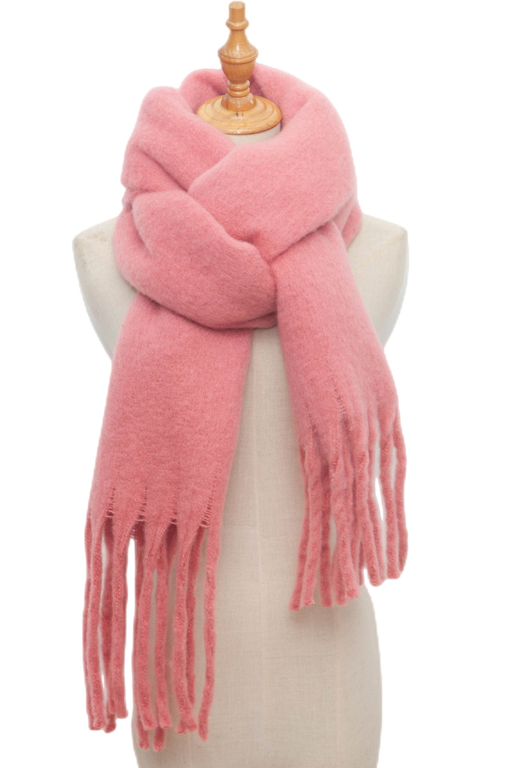 Fringe detail polyester scarf - coral / one size