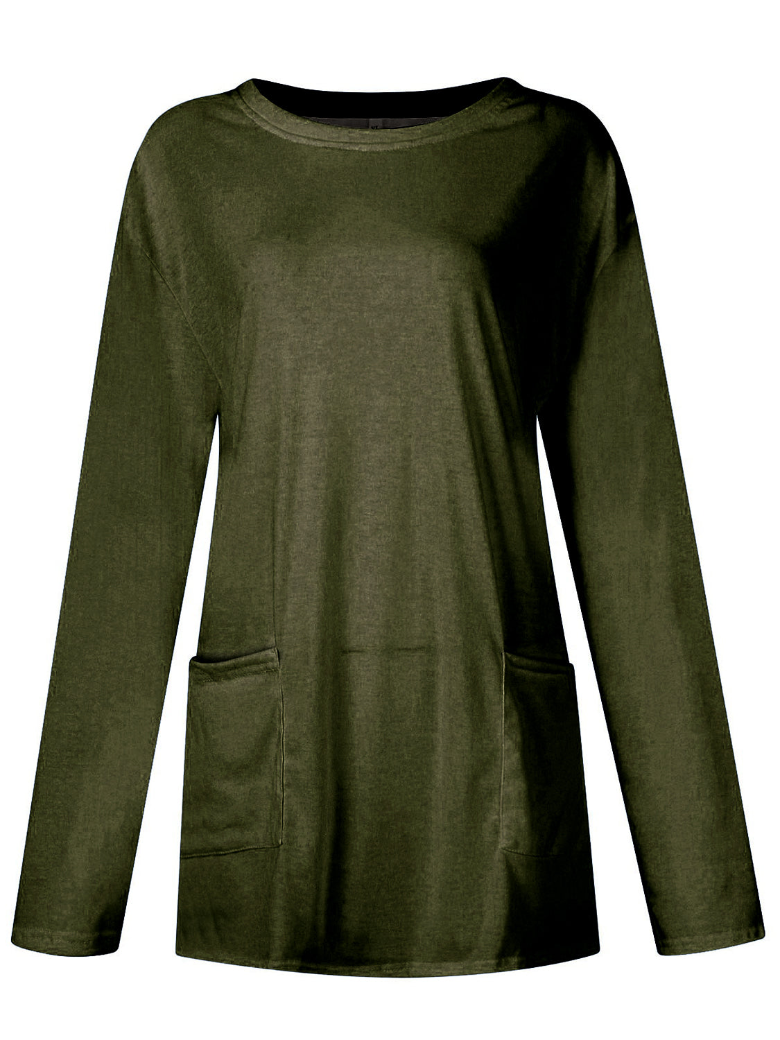 Full size pocketed round neck long sleeve t-shirt