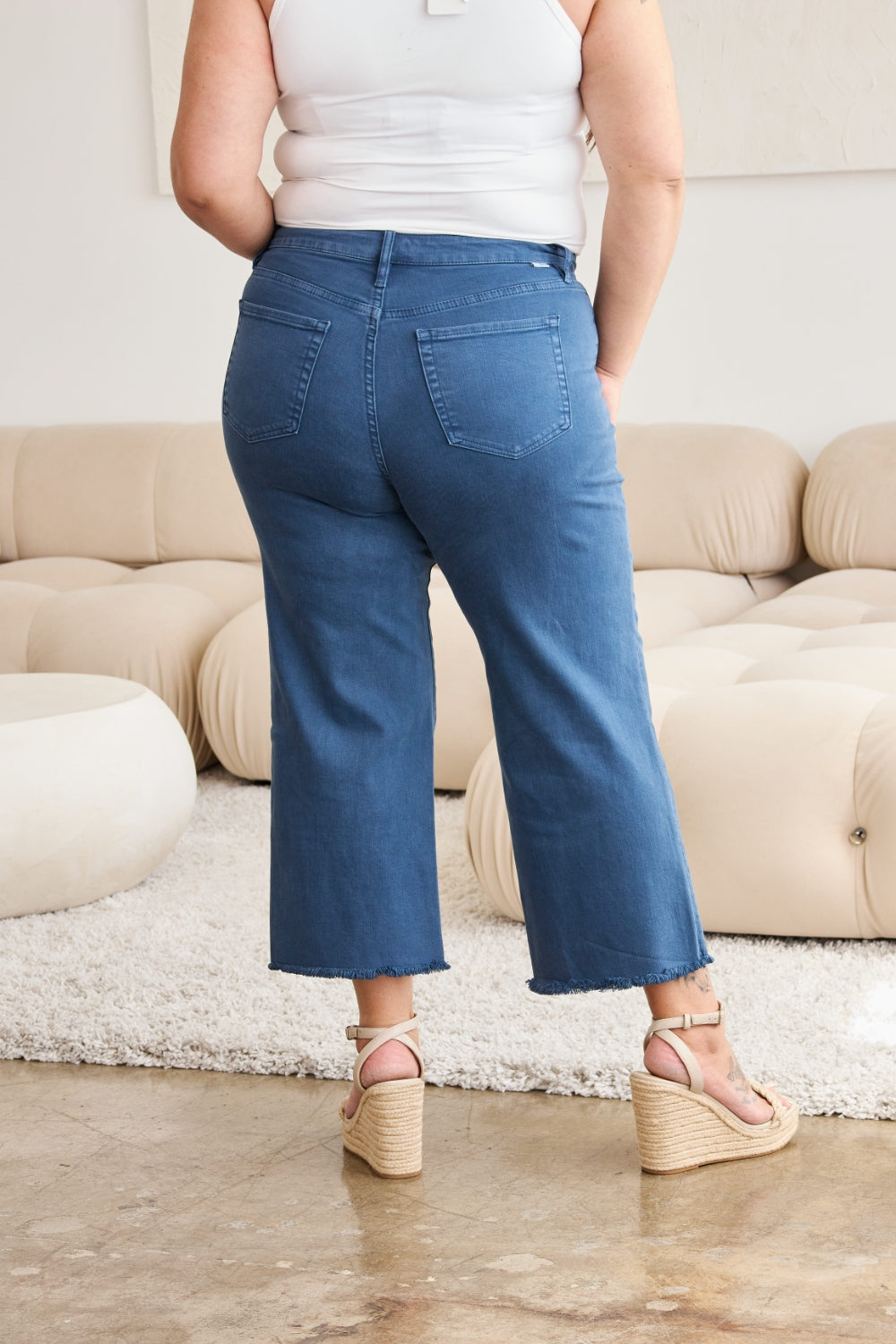 Rfm crop chloe full size tummy control high waist raw hem jeans