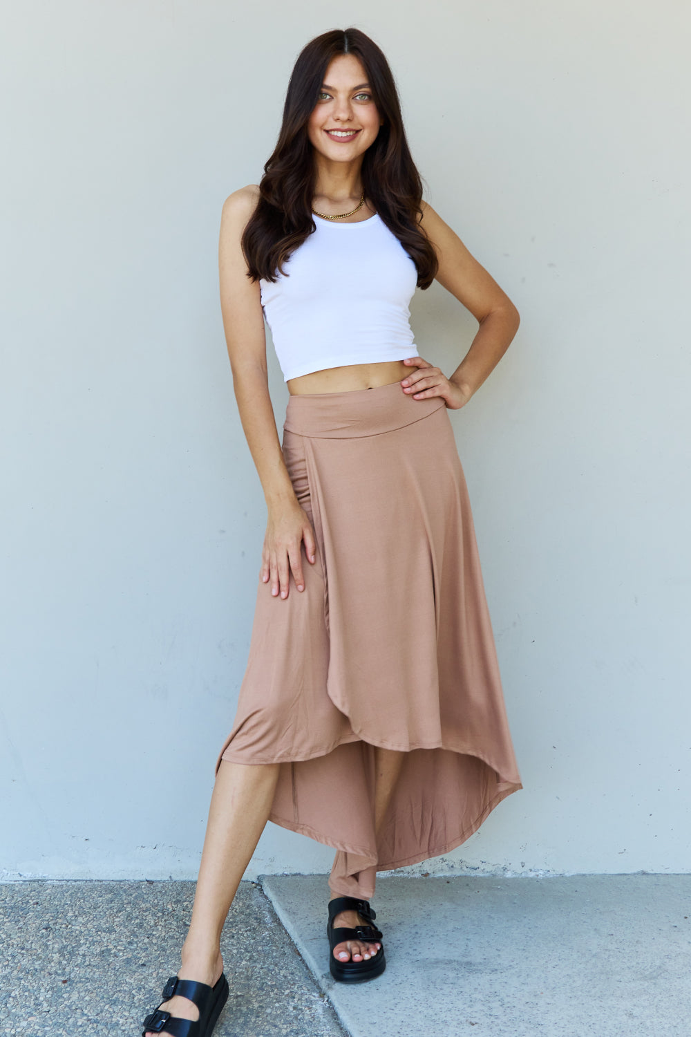 Ninexis first choice high waisted flare maxi skirt in camel