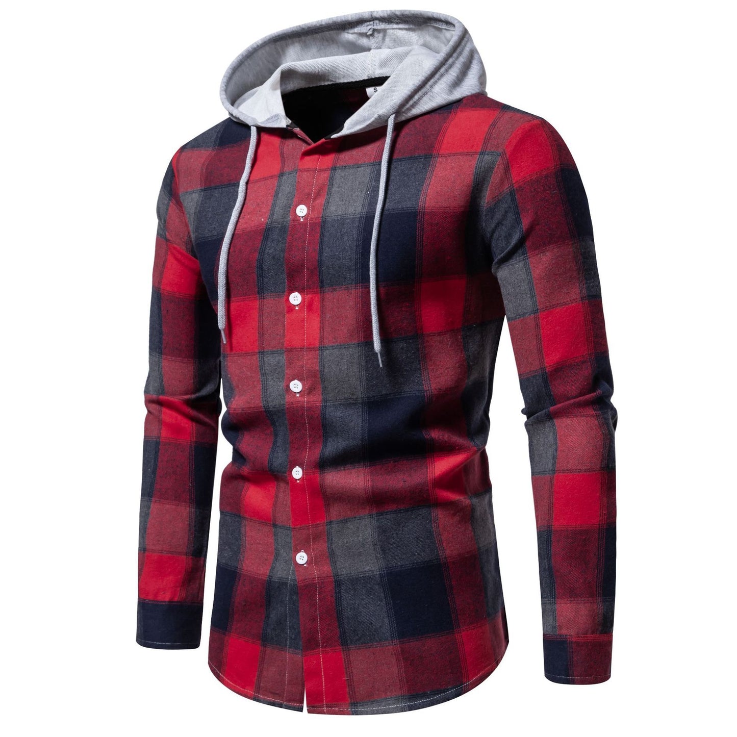 Plaid long sleeve top casual shirt - ml19 red / l