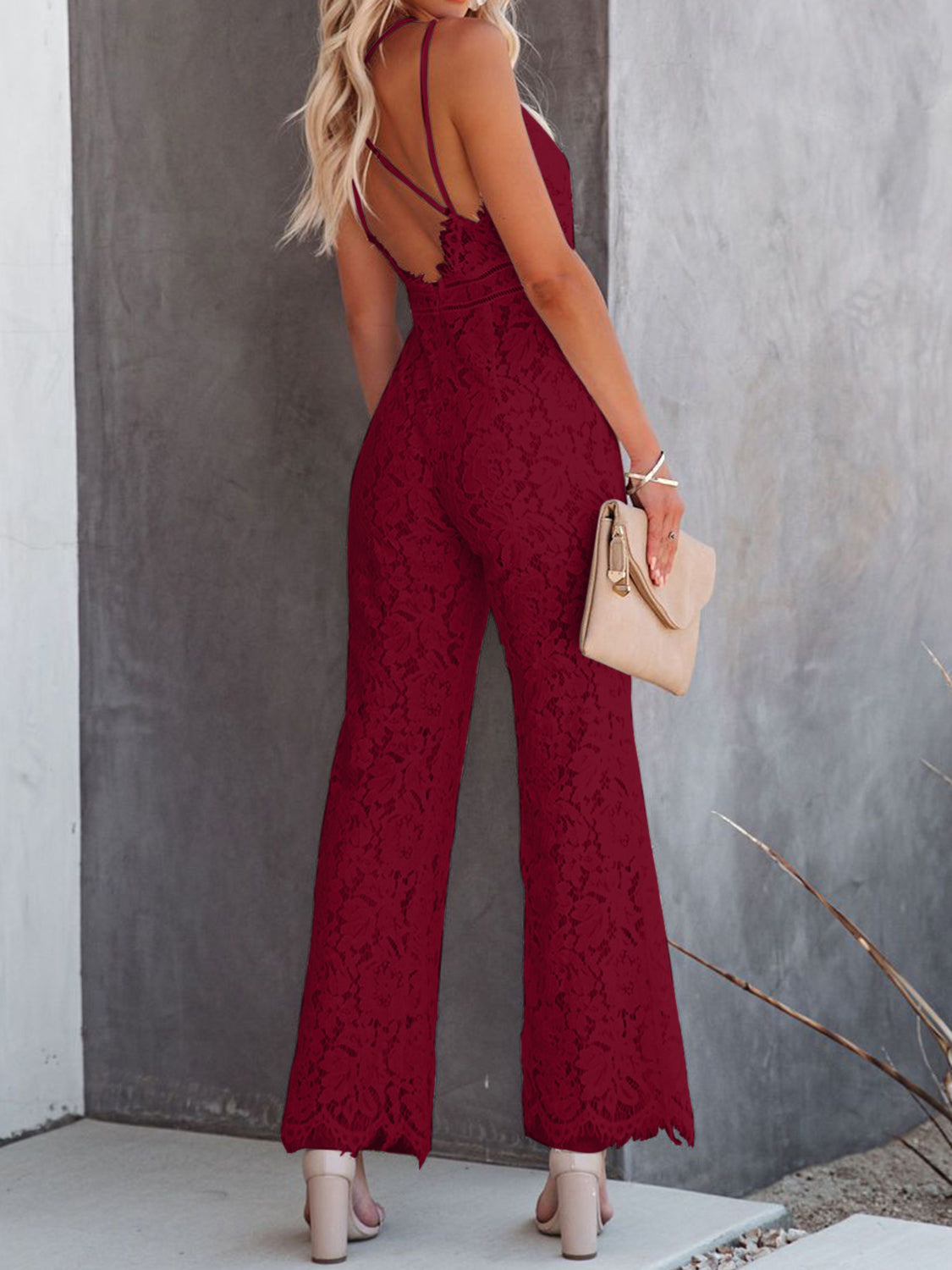 Lace v-neck spaghetti strap jumpsuit