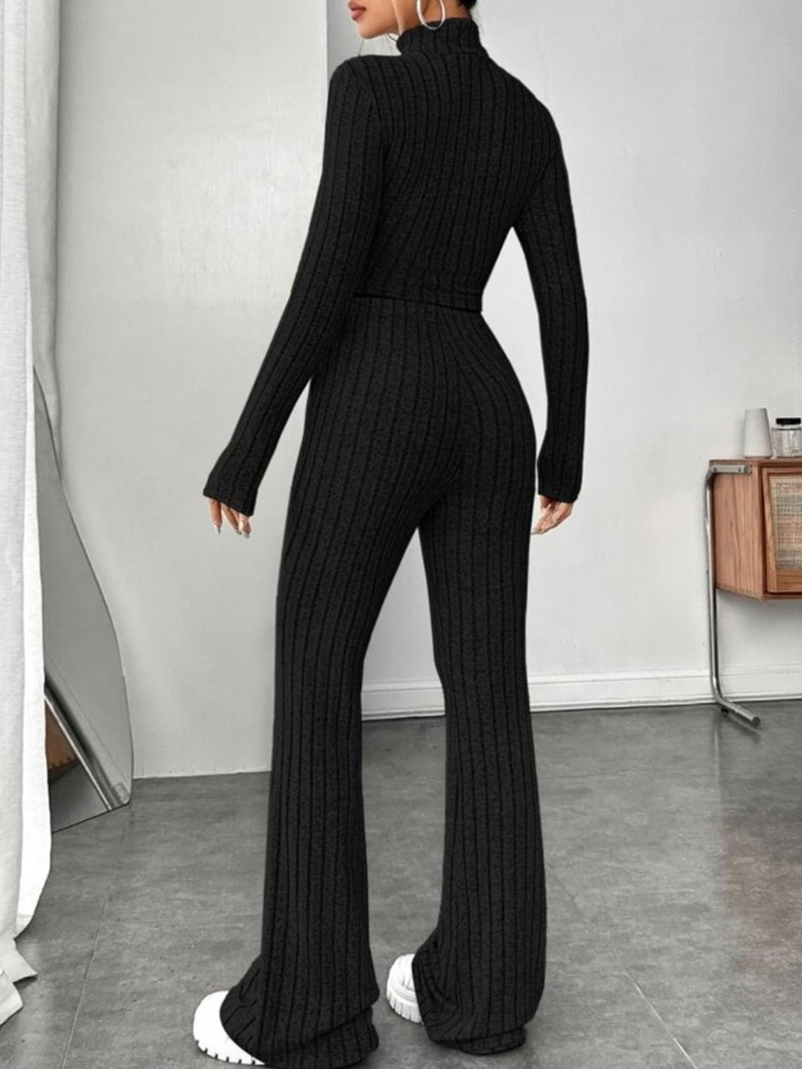 Ribbed mock neck long sleeve top and pants set