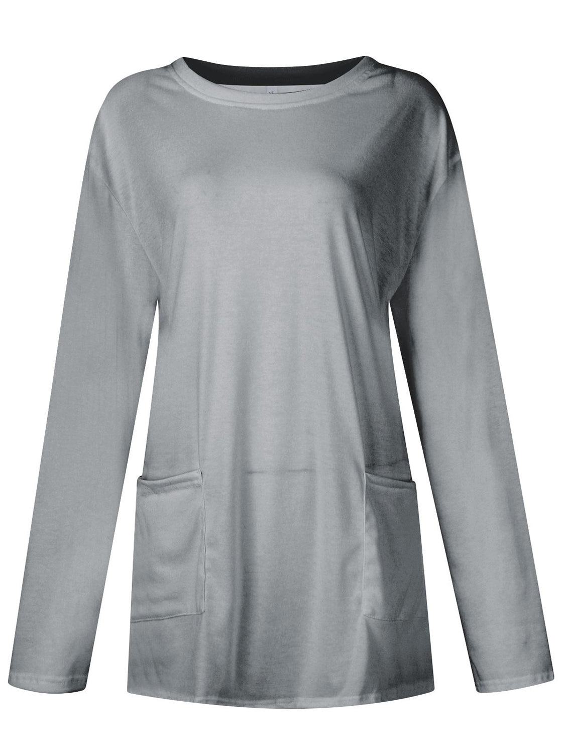 Full size pocketed round neck long sleeve t-shirt