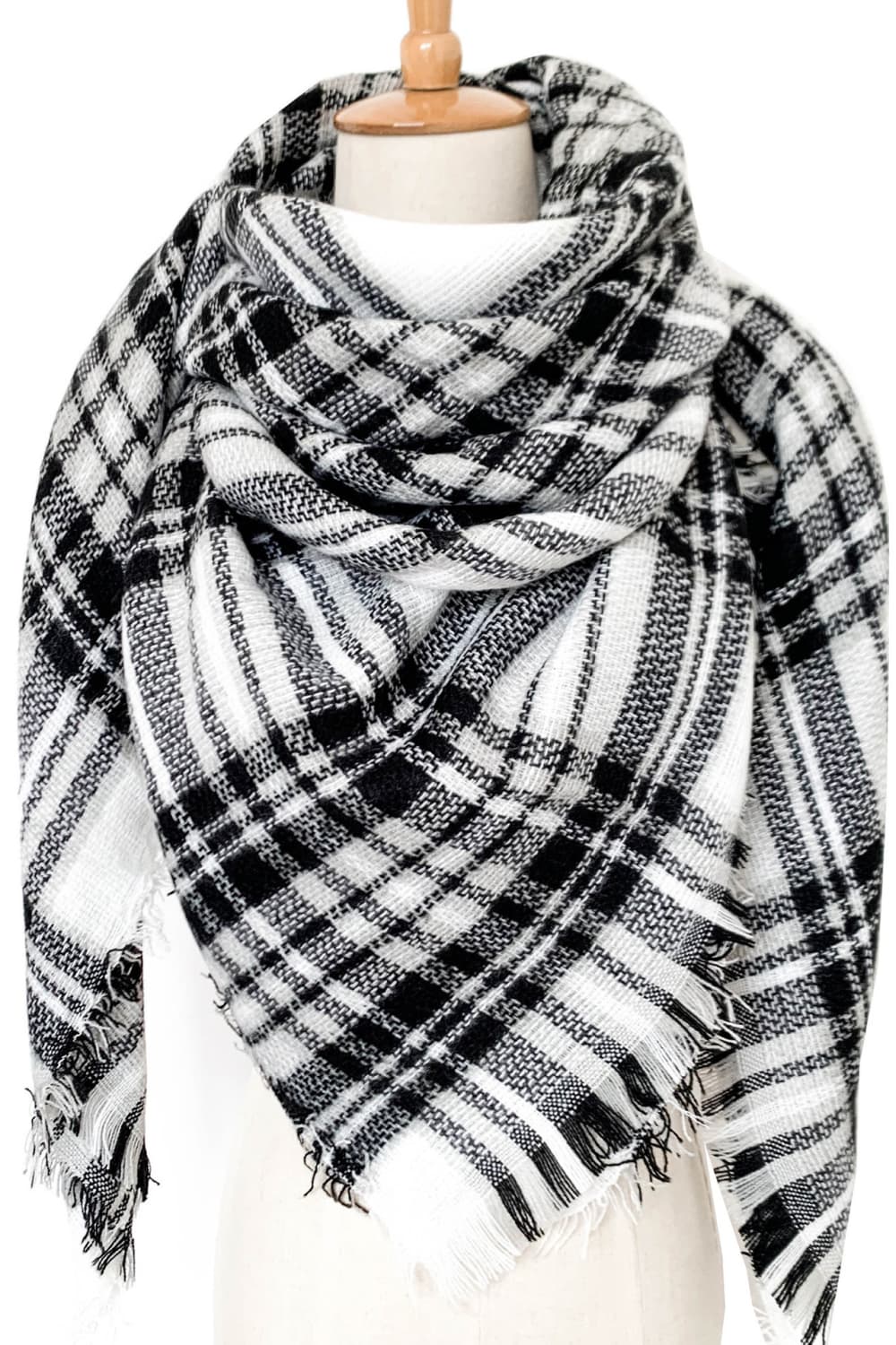 Plaid imitation cashmere scarf - black/white / one size