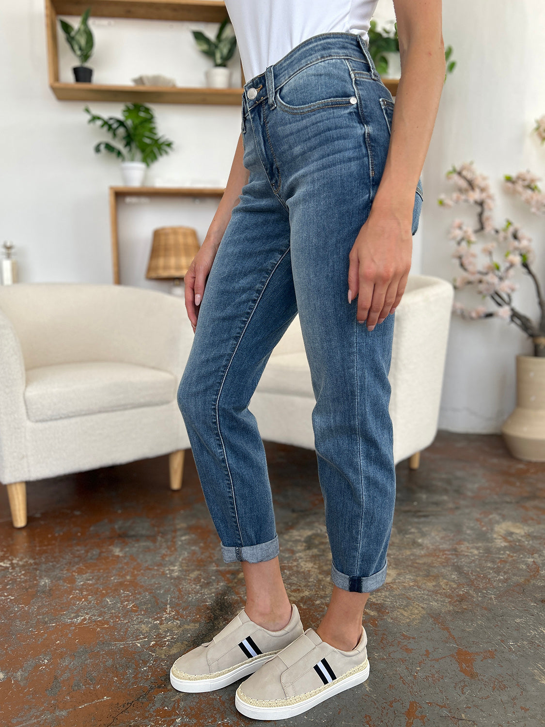 Judy blue full size cuffed hem slim jeans