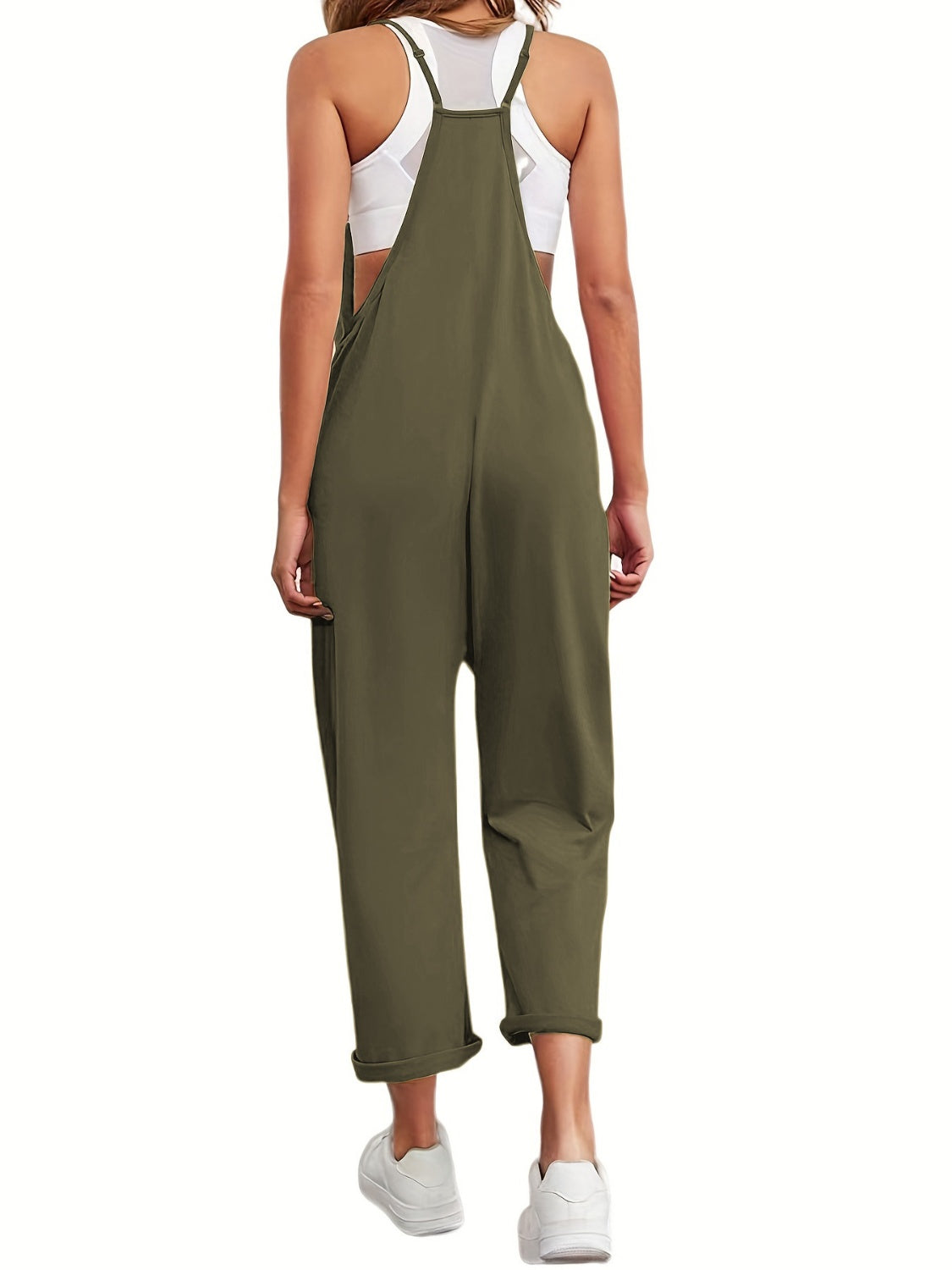 Full size spaghetti strap straight leg jumpsuit with pockets