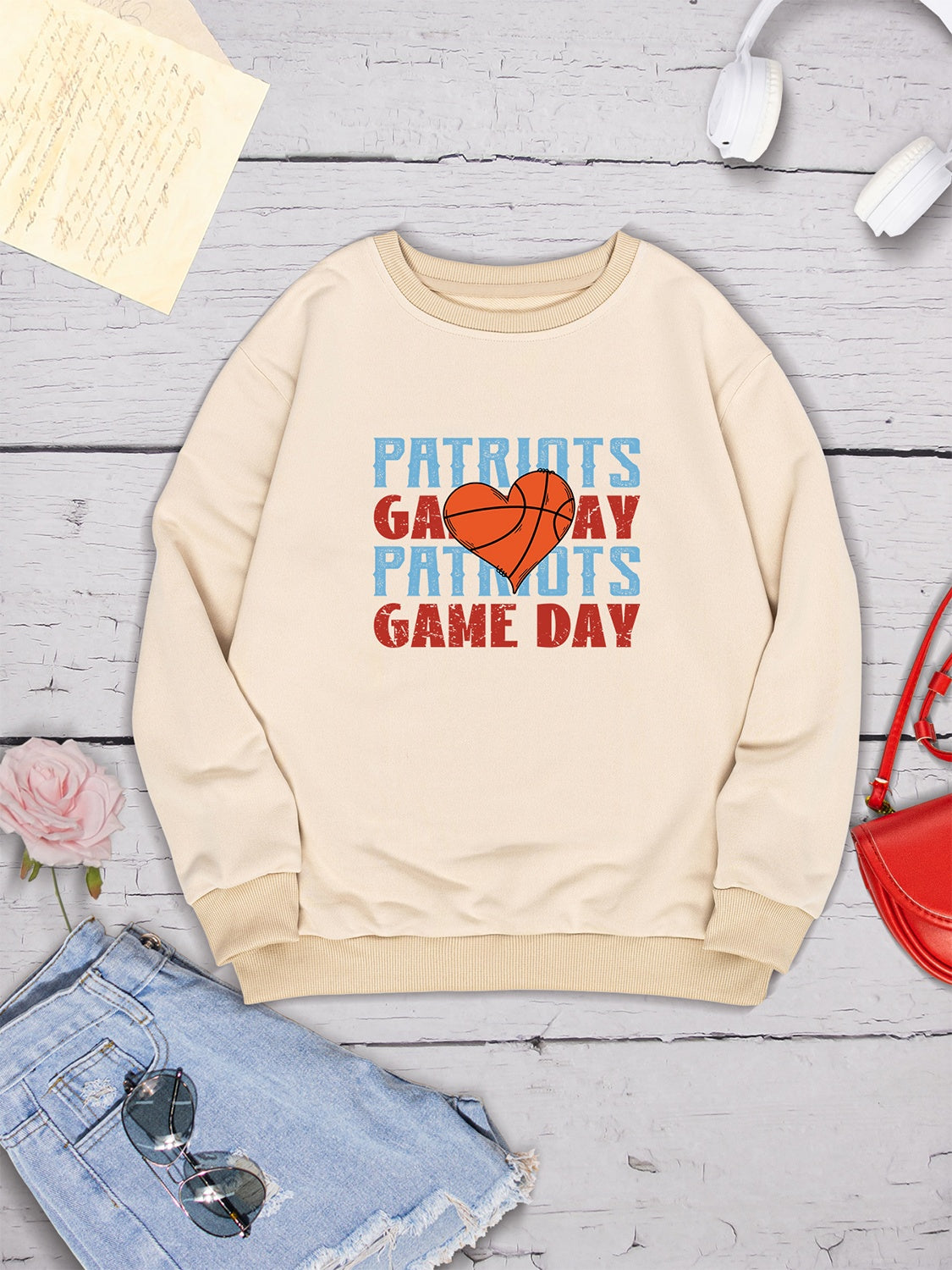 Patriots game day round neck dropped shoulder sweatshirt