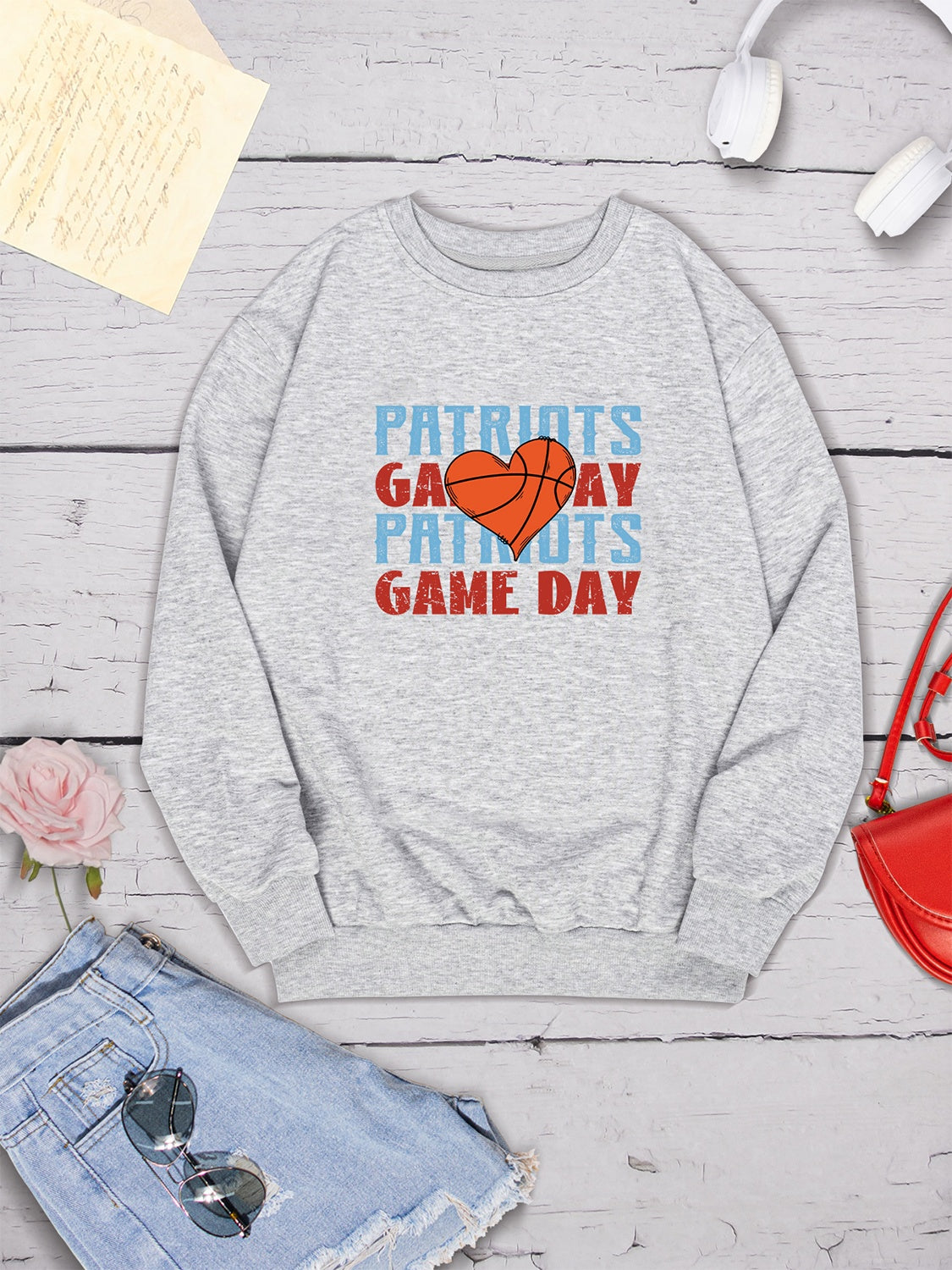 Patriots game day round neck dropped shoulder sweatshirt