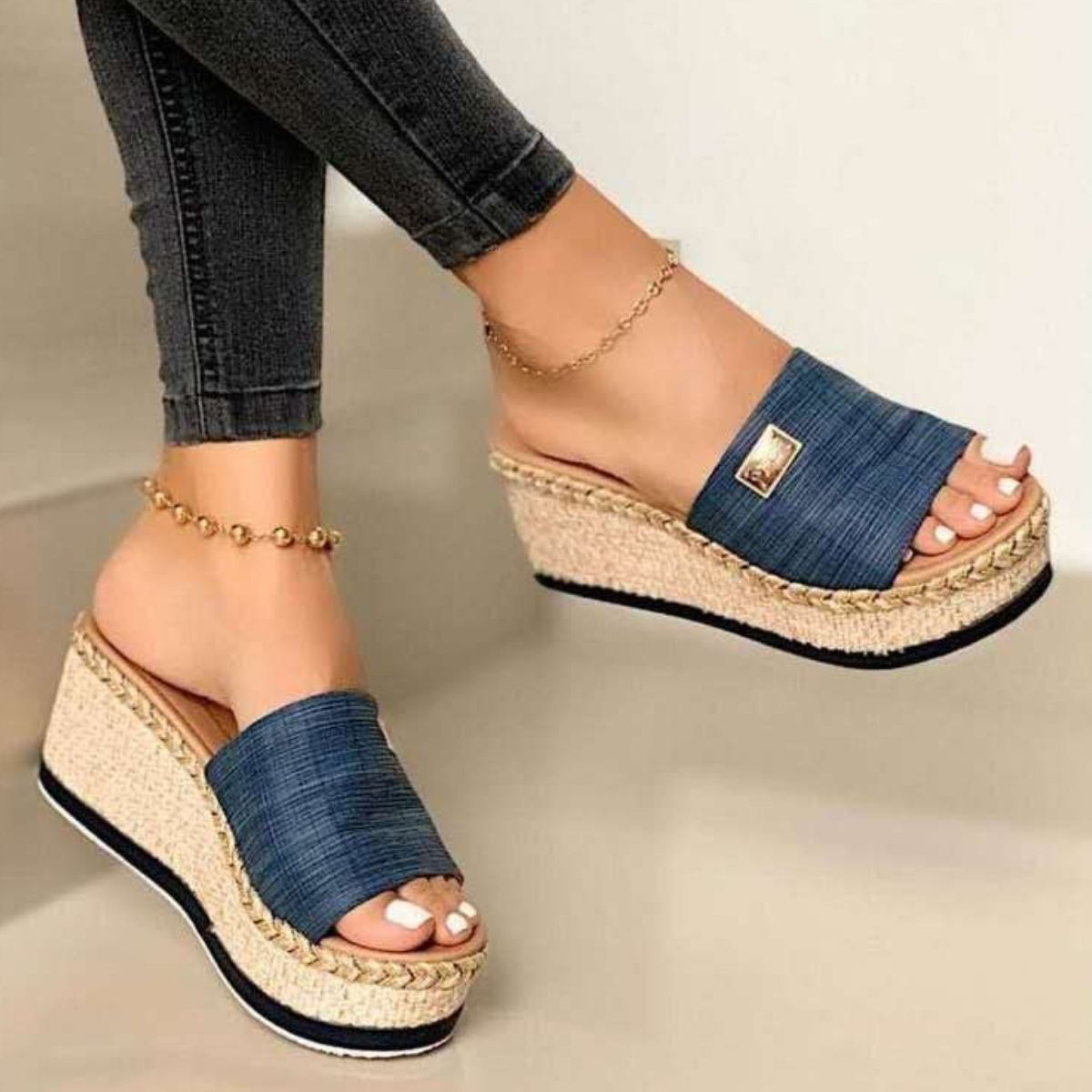 Pu leather open toe sandals - dark blue / 35(us4)