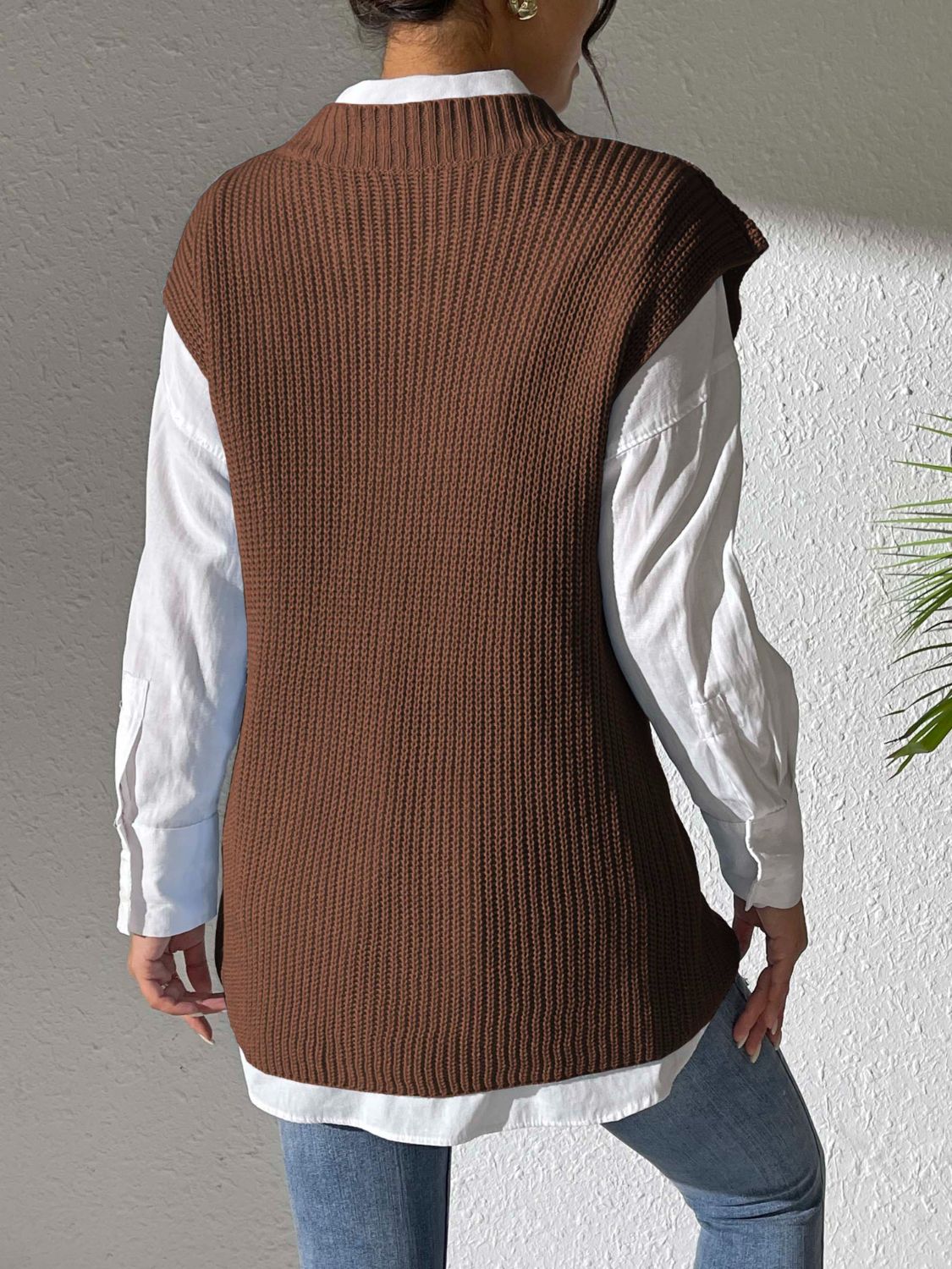 Pearl trim v-neck sweater vest