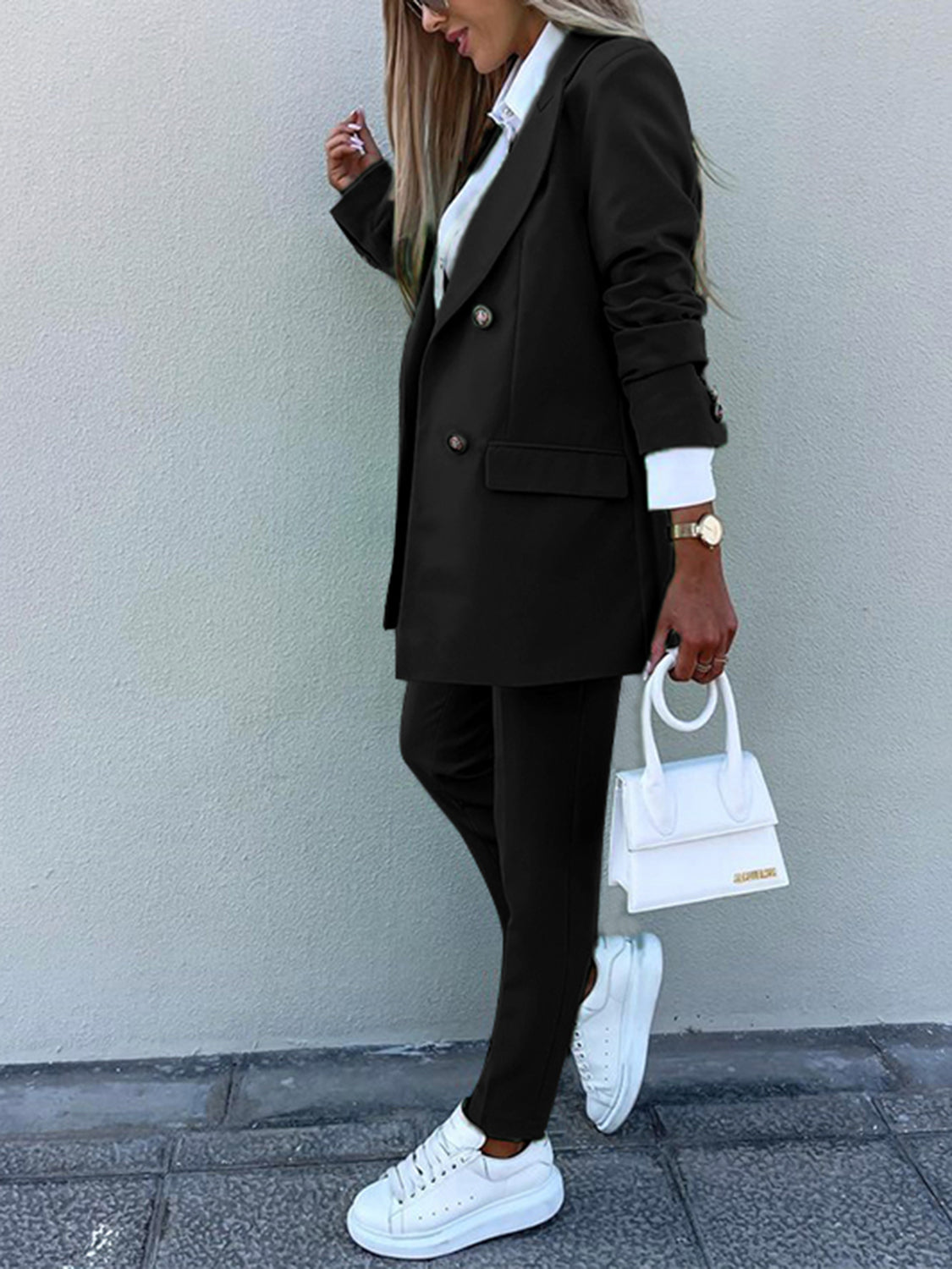 Lapel collar long sleeve blazer and pants set