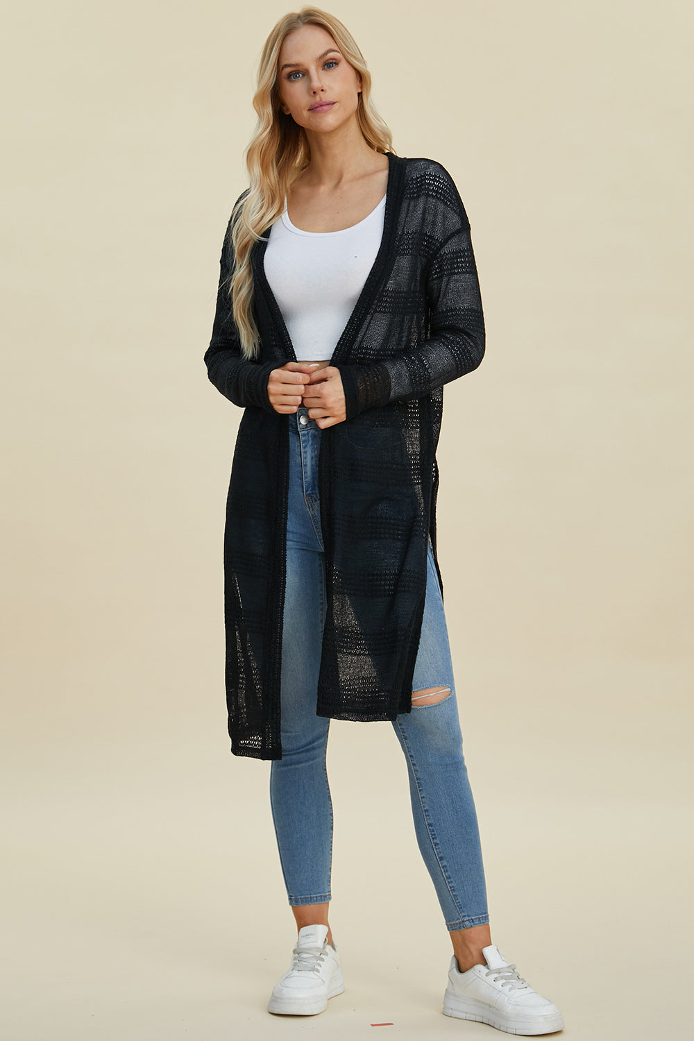 Double take full size open front longline cardigan