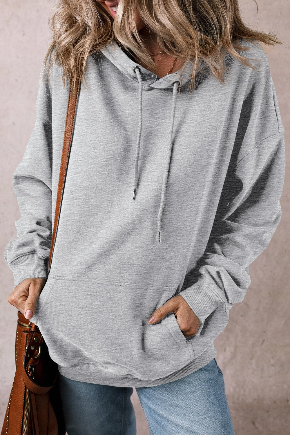 Drawstring pocketed long sleeve hoodie