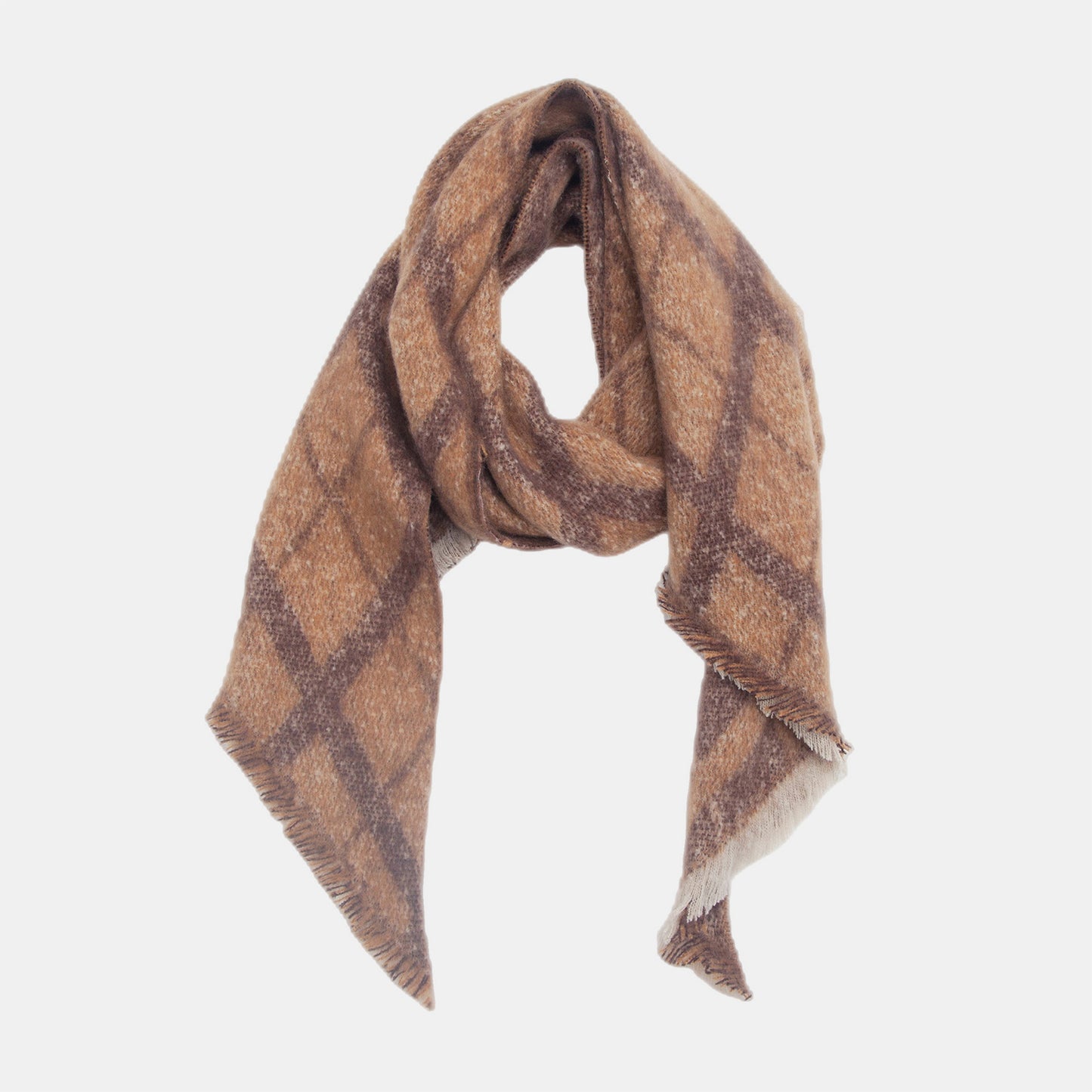 Raw hem polyester scarf - camel / one size