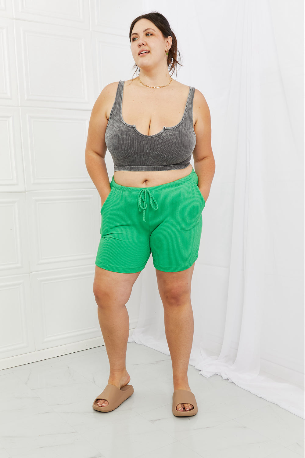 Blumin apparel too good full size ribbed shorts in green