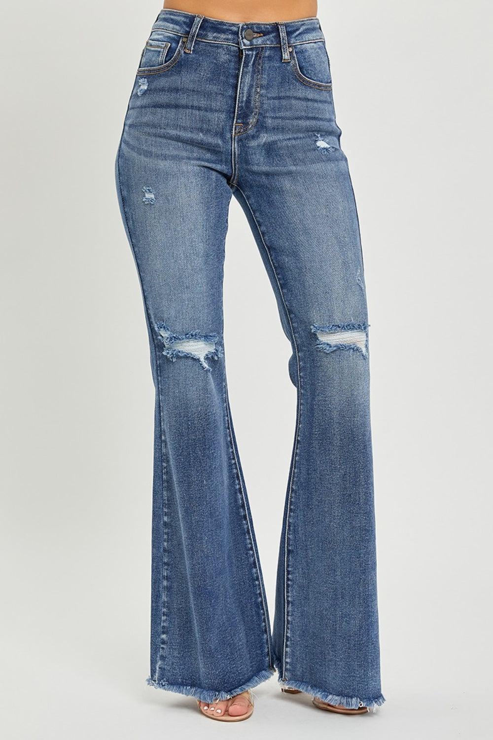 Risen high waist distressed fare jeans