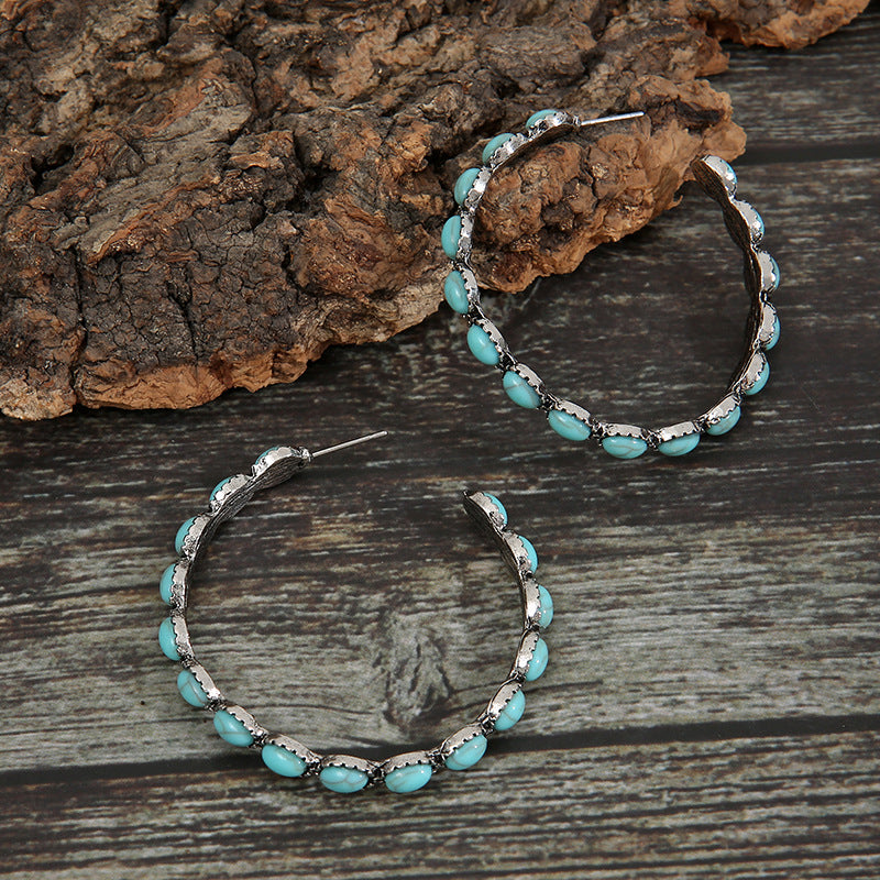 Artificial turquoise c-hoop earrings