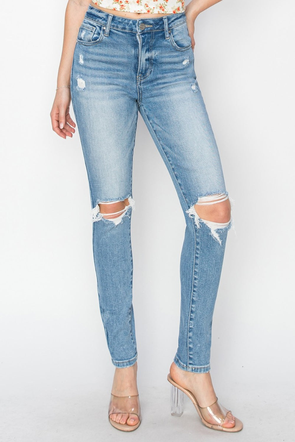 Risen full size high rise knee distressed skinny jeans